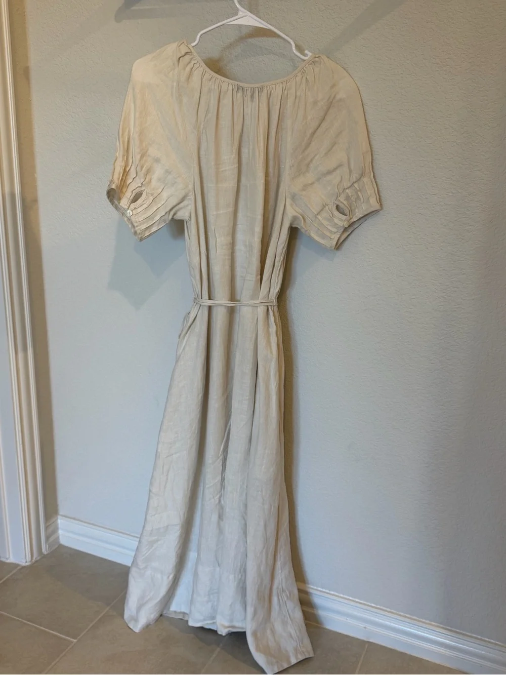 J. Crew Cream Button-Front Maxi Dress with Tie Waist - Picture 3 of 3